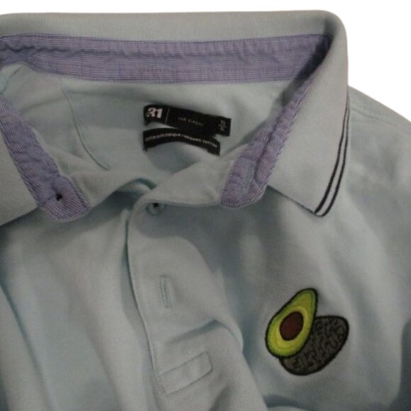 ๐ฅ Light Blue Organic Cotton Polo Shirt - Avocado Patch - Le 31 by Simons (XL) - Picture 1 of 5